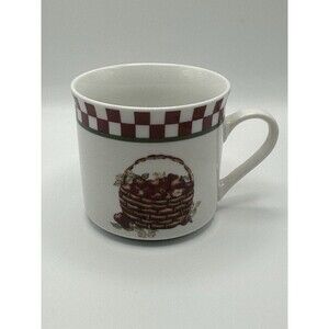Vintage Alco Industries Apple Basket Ceramic Coffee Mug Red Check Rim